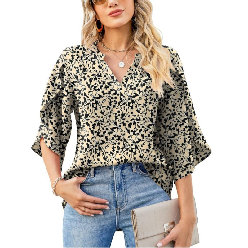 Women's Loose V-neck Petal Chiffon Top
