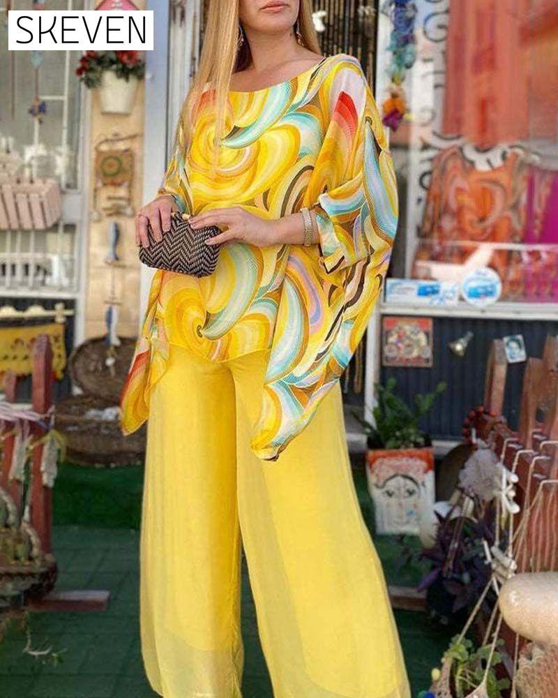 Irregular printed casual set spring summer two-piece sets