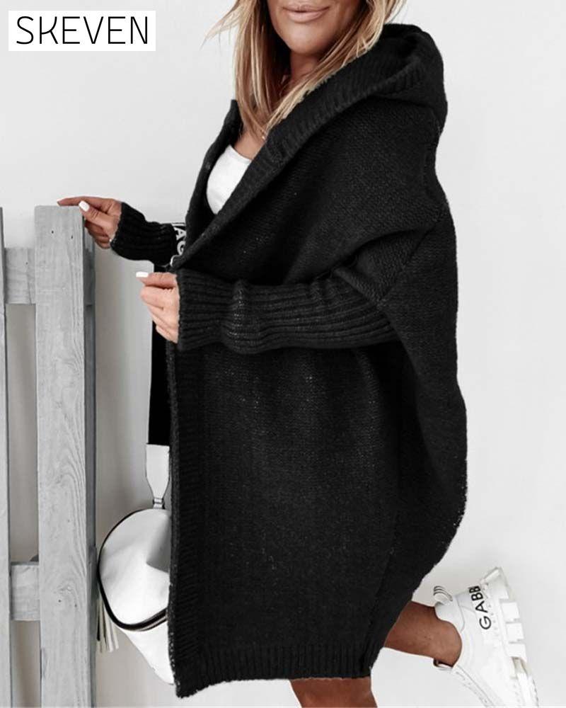 Einfacher, einfarbiger Fledermaus-Hoodie-Cardigan