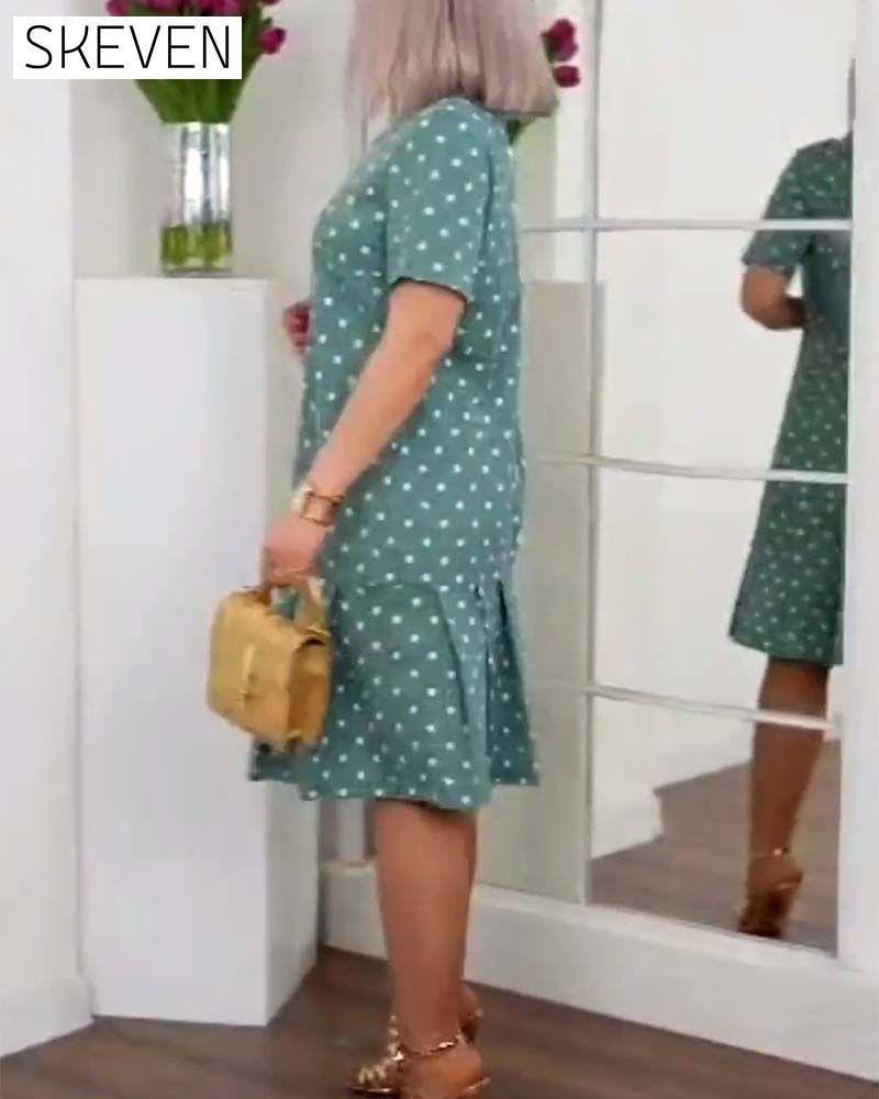 Polka dot print short sleeve casual dress casual dresses summer