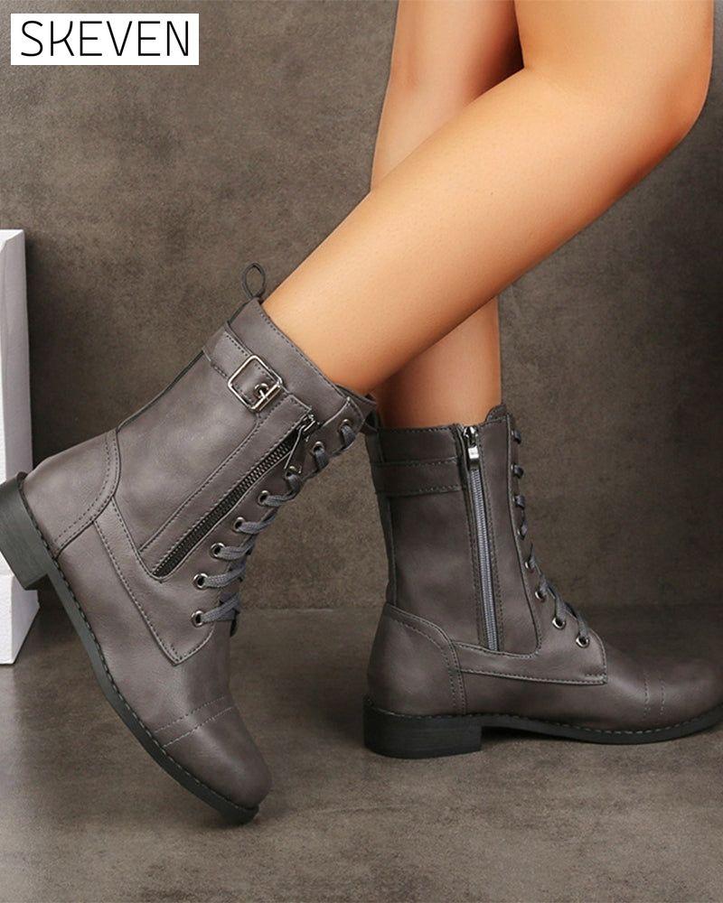Women's Round Toe Side Zipper Leather Orthopedic Boots