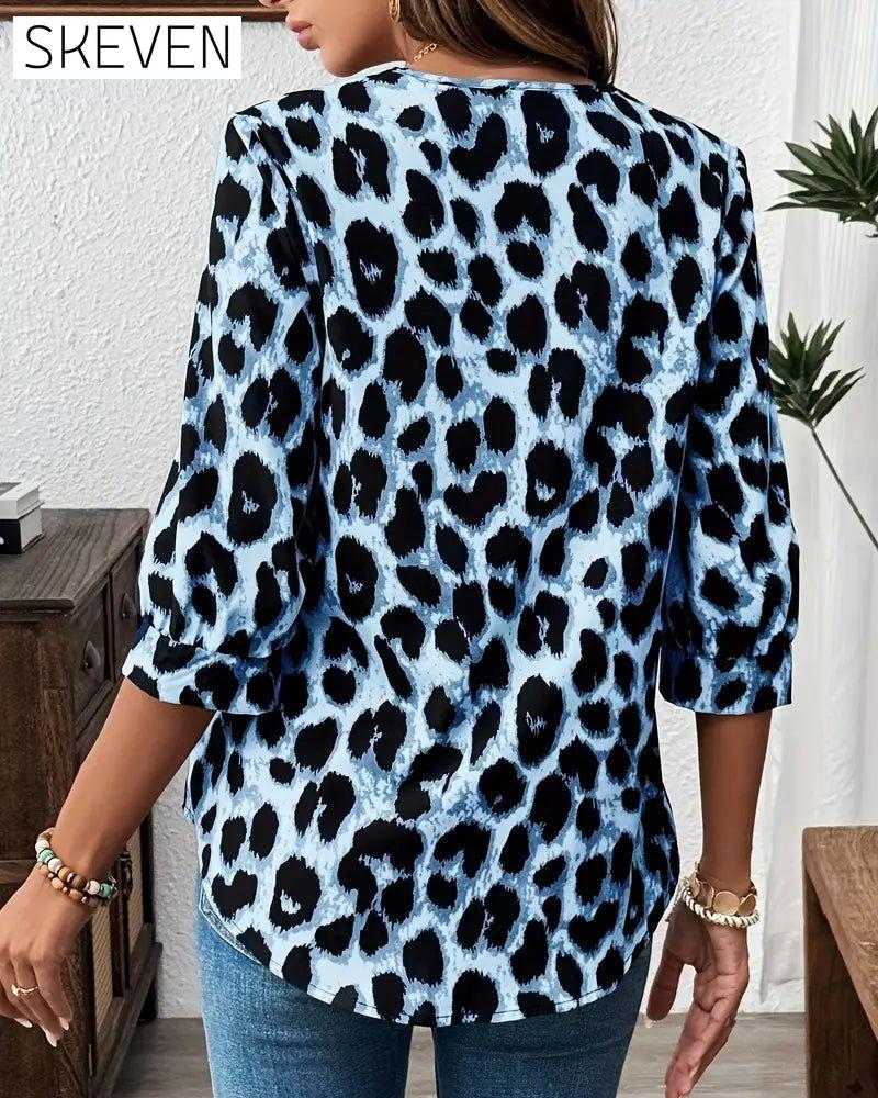 Halbärmelige, lockere Bluse mit Leopardenmuster