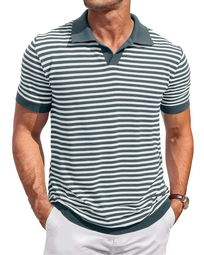 Polo Collar Stripe Color-Block T-Shirt