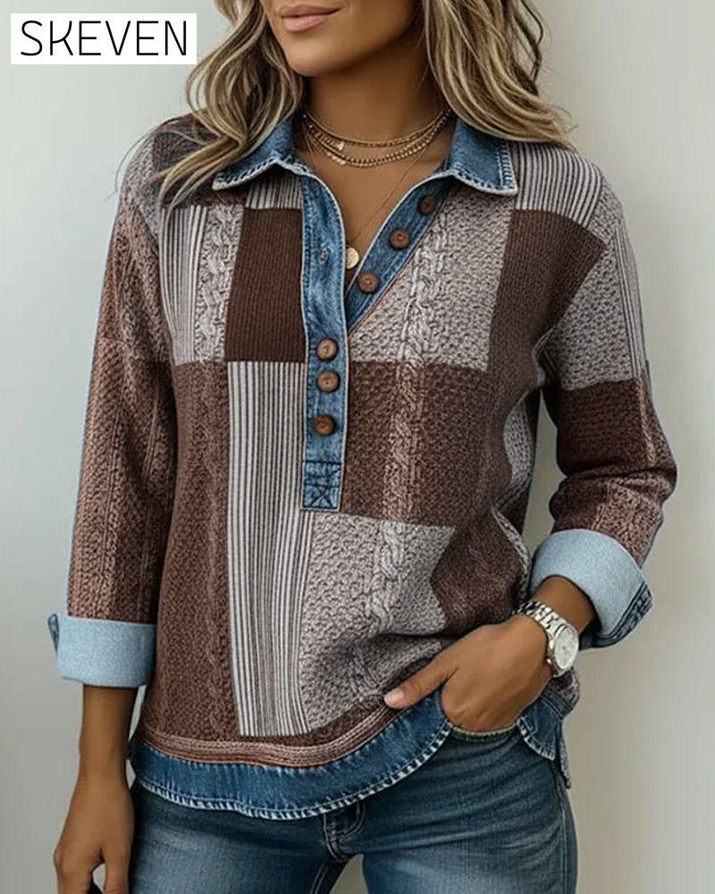 Sweat-shirt imprimé à manches longues et blocs de couleur