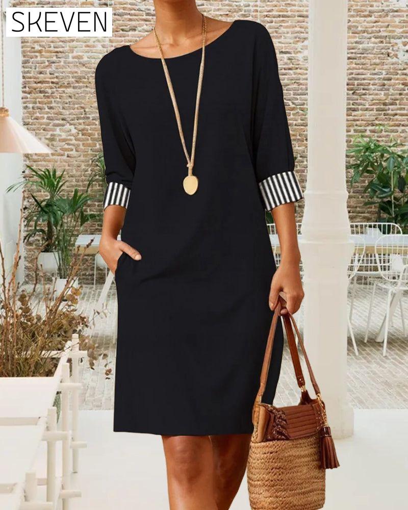 Striped print round neck elegant dress casual dresses spring
