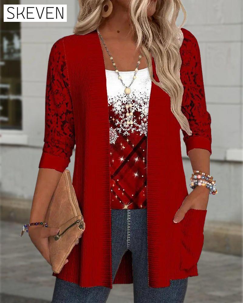 Mock Two-Piece Printed Knit Top