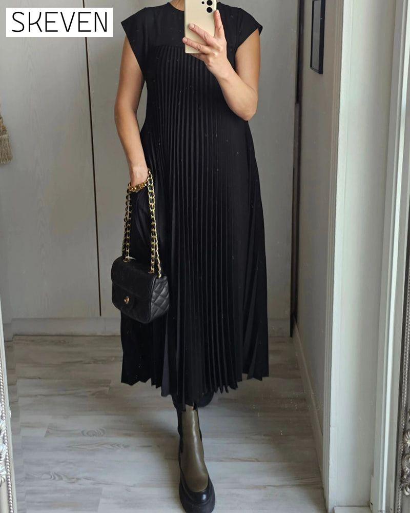 Sleeveless pleated simple solid color dress 2023 f/w 23BF casual dresses spring summer