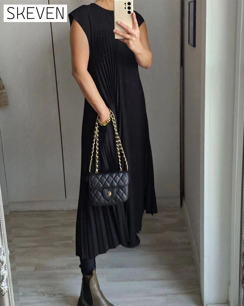 Sleeveless pleated simple solid color dress 2023 f/w 23BF casual dresses spring summer