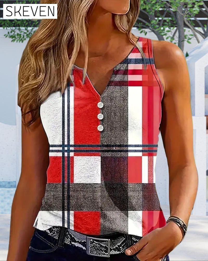 Sleeveless Printed Plaid Tank Top