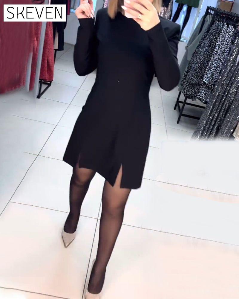 Slit long-sleeve dress