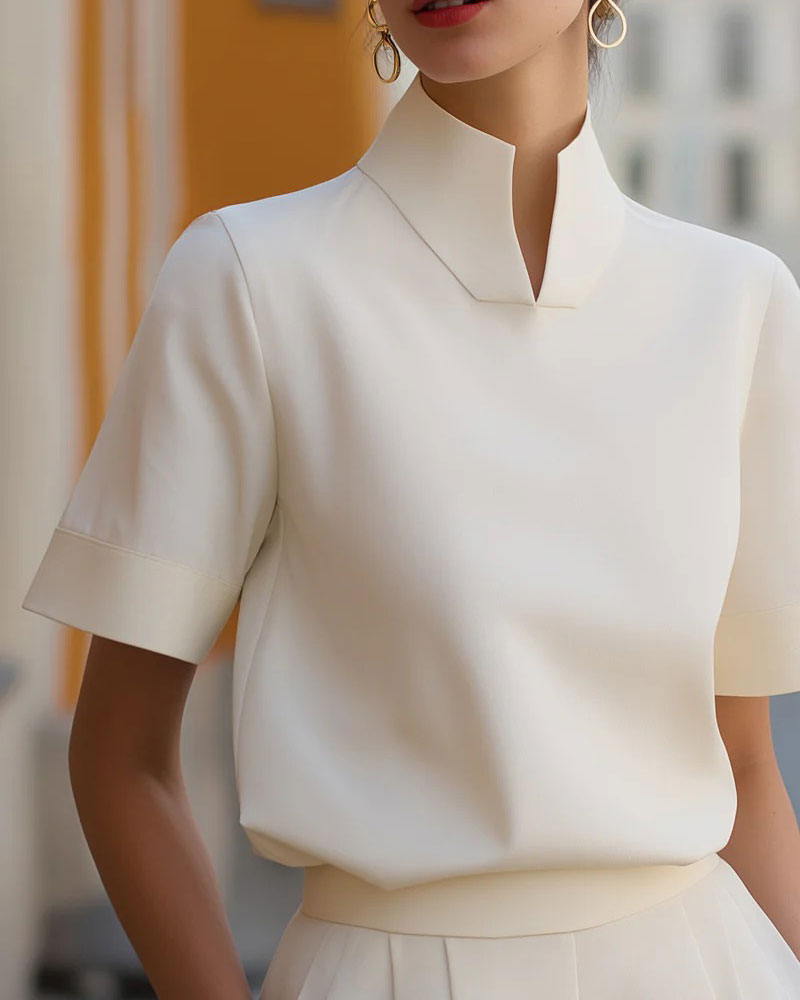 Stand Collar Short Sleeve Top