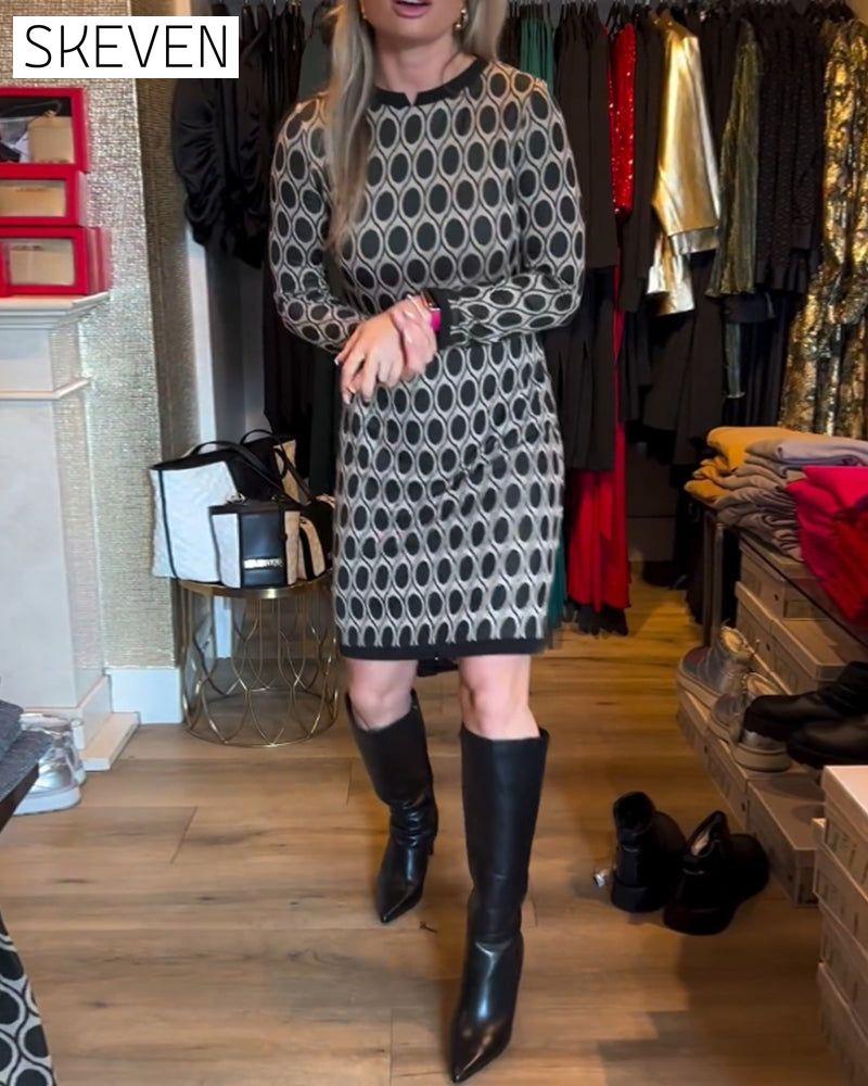 Polka dot print knee length dress