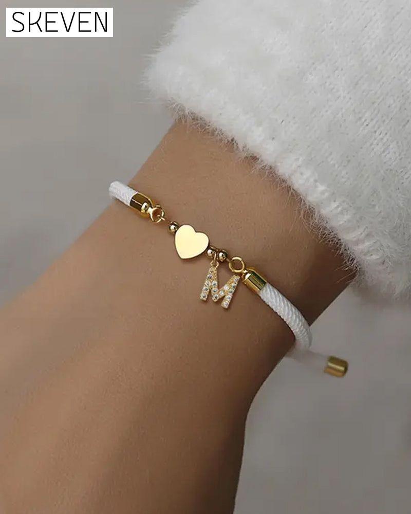 Initial Heart Charm Link Fashionable Bracelet