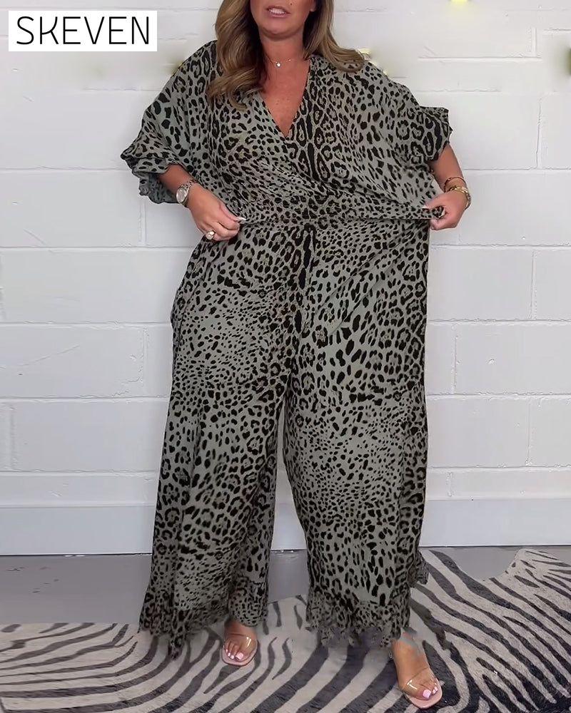 Leopard print lace-up elegant jumpsuit jumpsuits & rompers spring summer