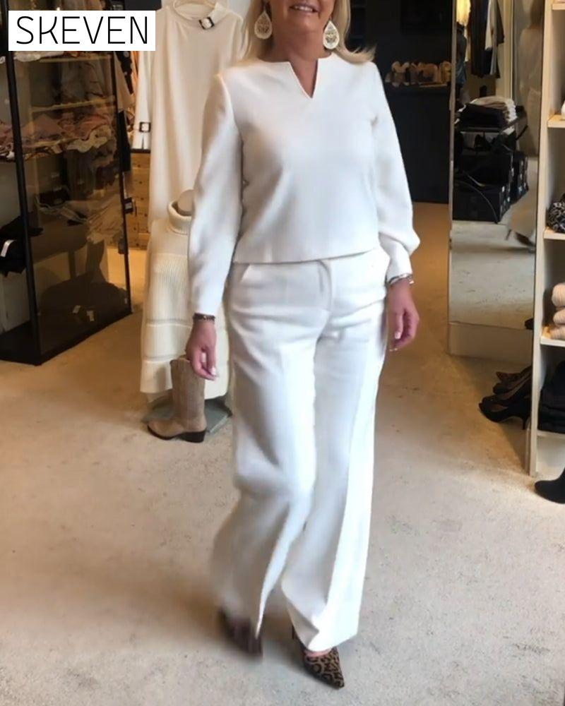 V-neck solid color elegant top