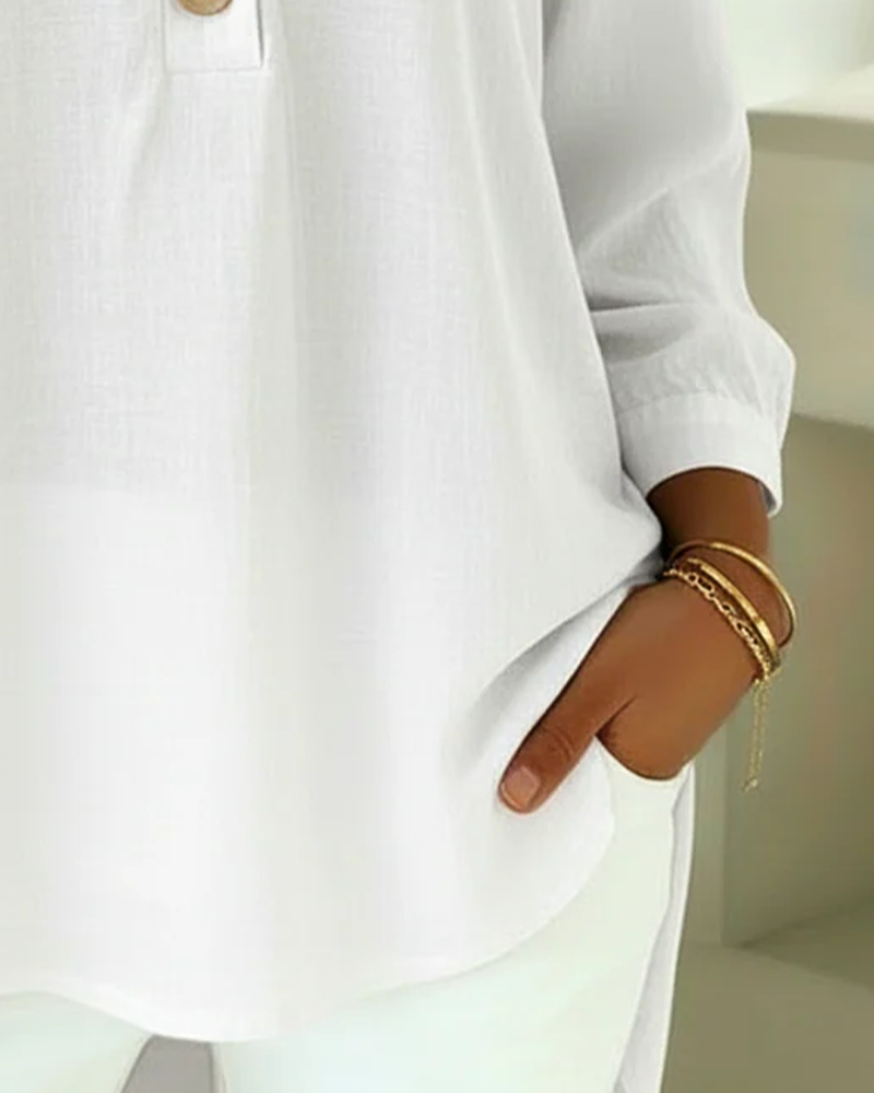 Commuter-Style Button V-Neck Blouse