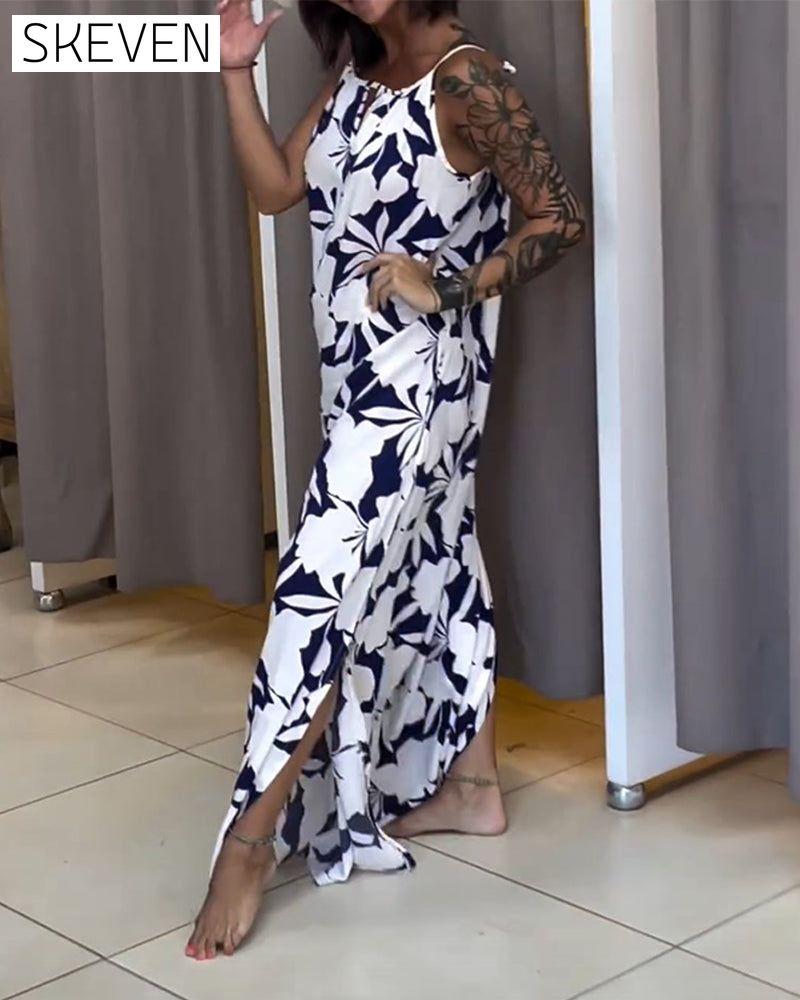 Strappy printed shift dress