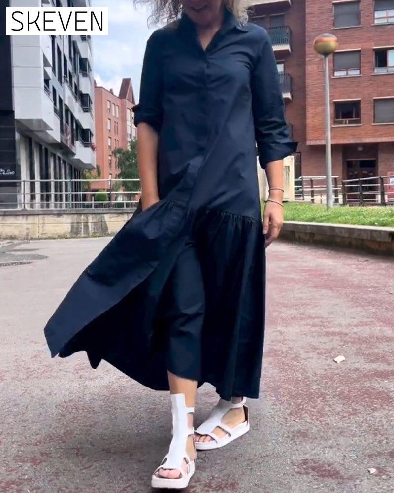 robe décontractée unie à manches longues