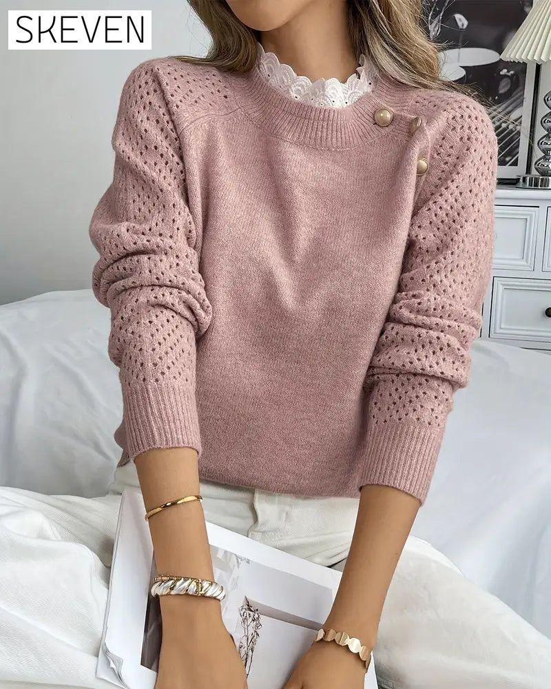 Elegant Ruffle Hollow Trim Jumper
