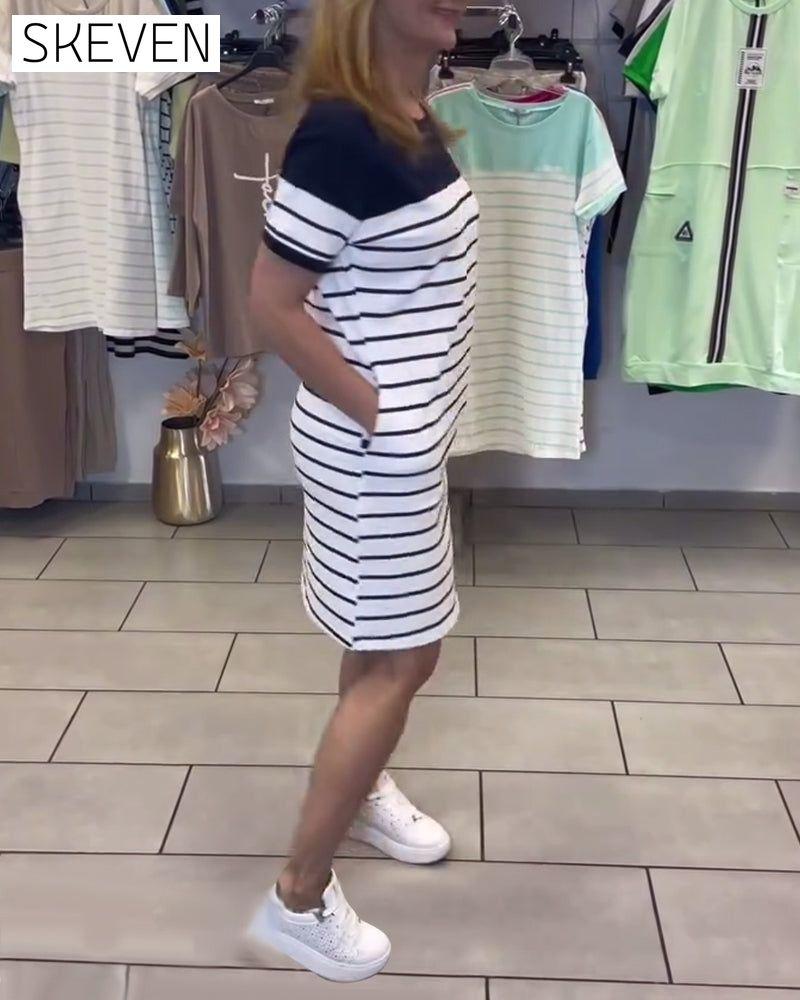 Crew Neck Casual Striped Dress