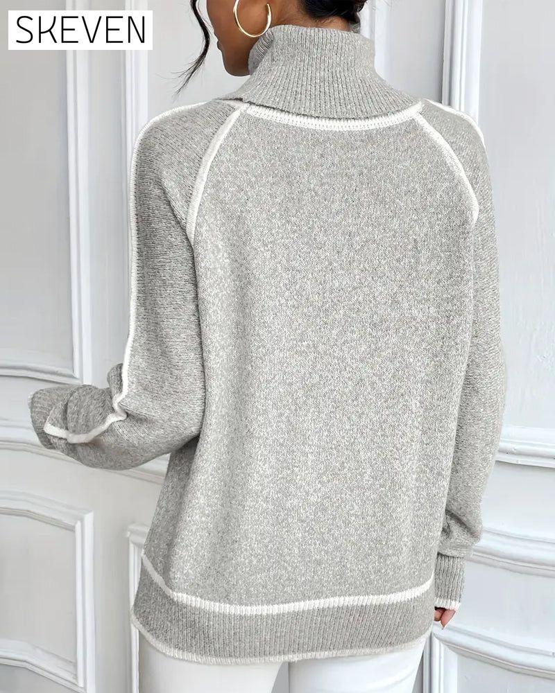 Pull à col roulé tendance à couleurs contrastées