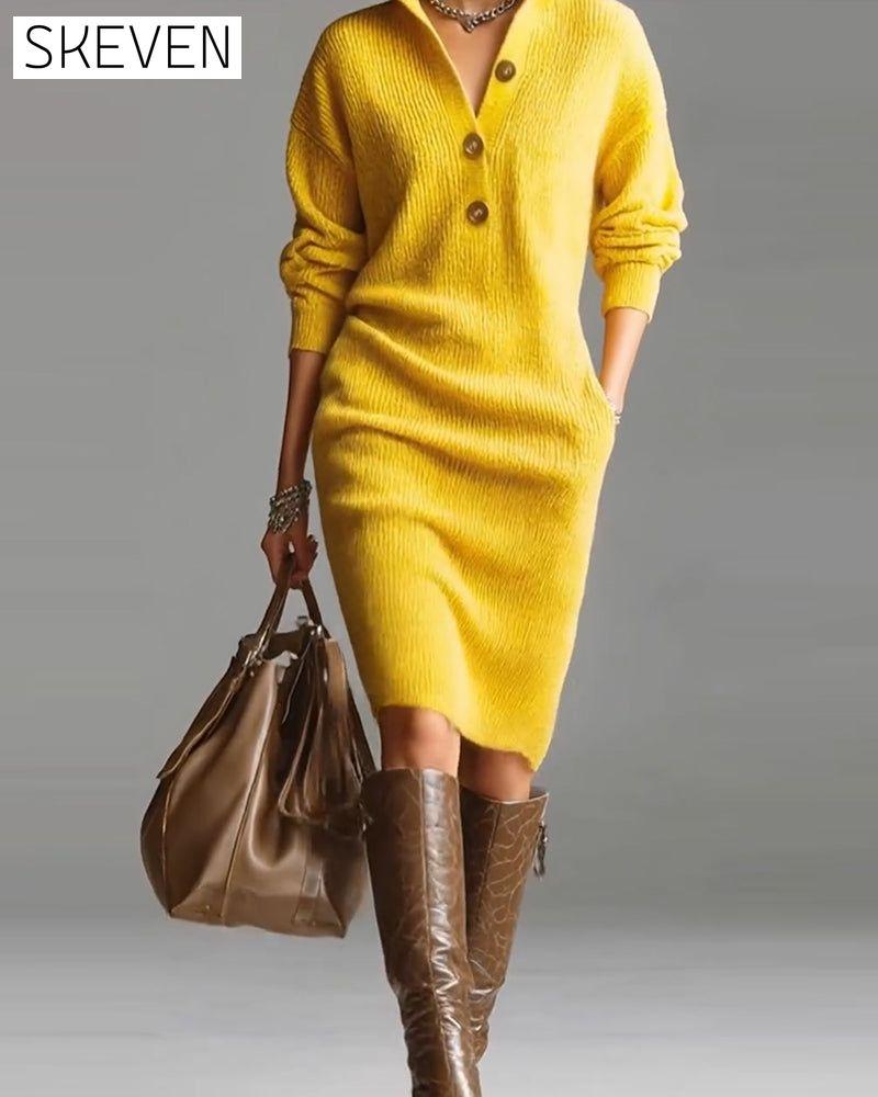 Lässiges, einfarbiges Strickkleid für Herbst und Winter