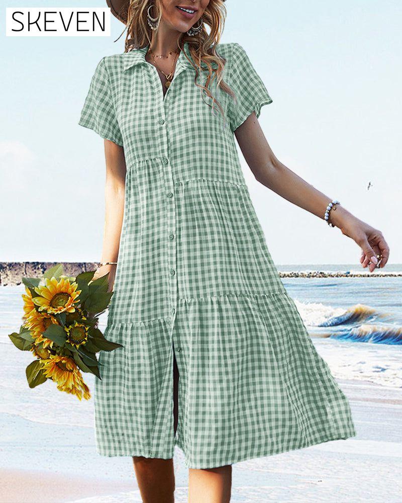 robe chemise décontractée à carreaux
