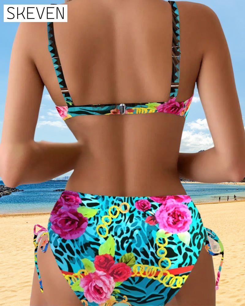 Sexy Triangel-Bikini mit Blumenmuster und Schnürung