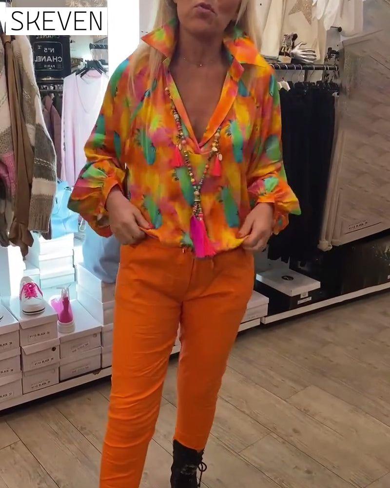 Women's Lapel floral Blouses