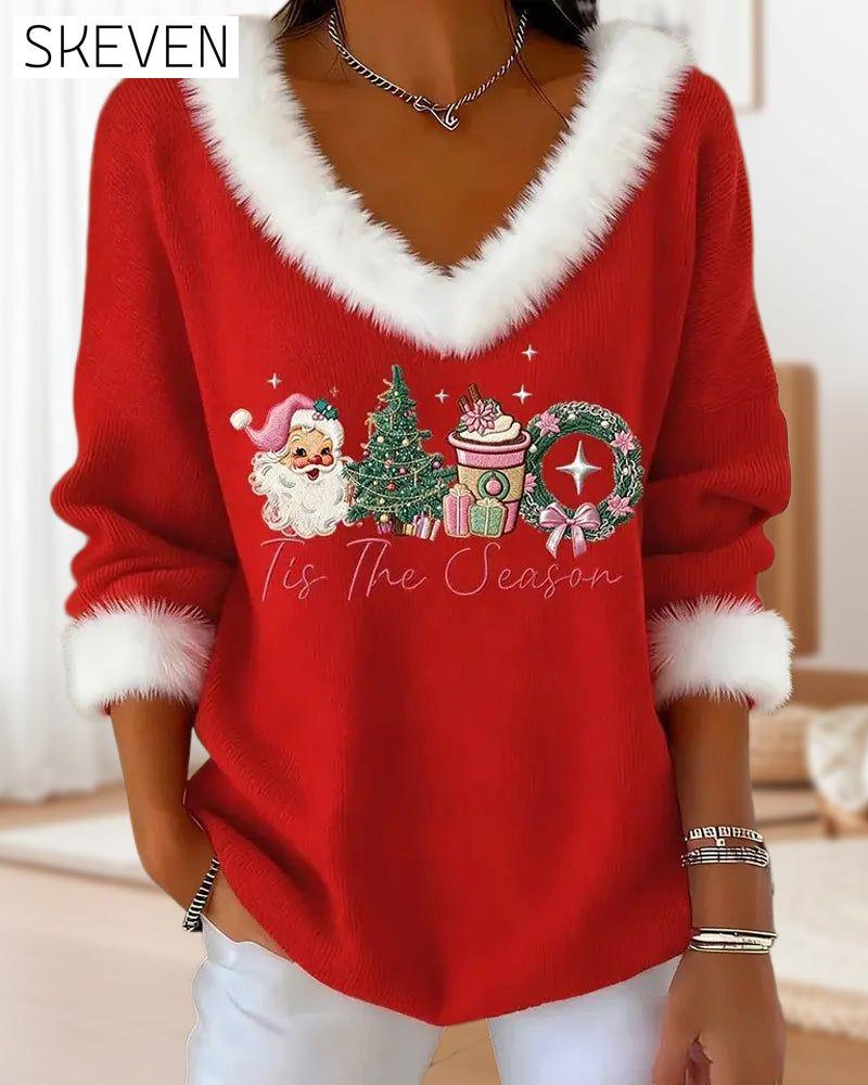 Fleece Patchwork Christmas Knit Top