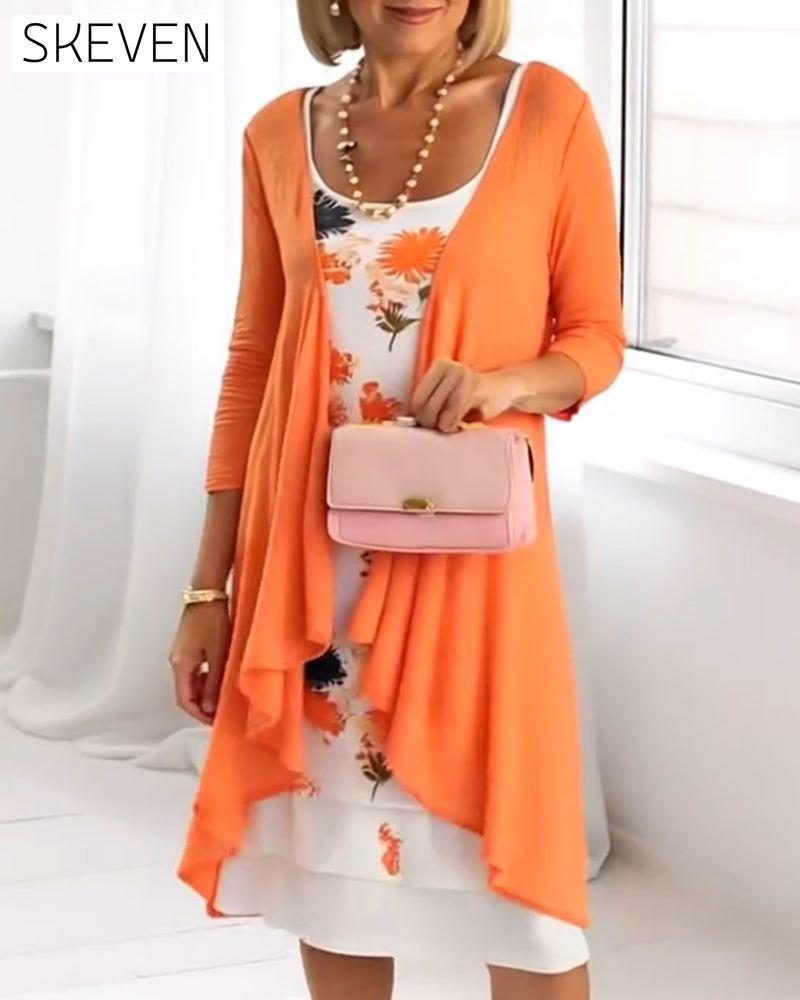 Ensemble à manches longues patchwork à imprimé floral