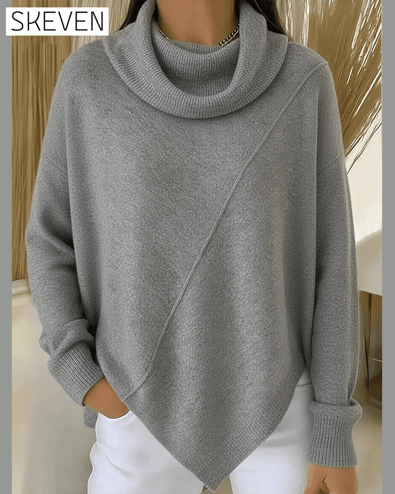 Asymmetrical Cowl Neck Pullover
