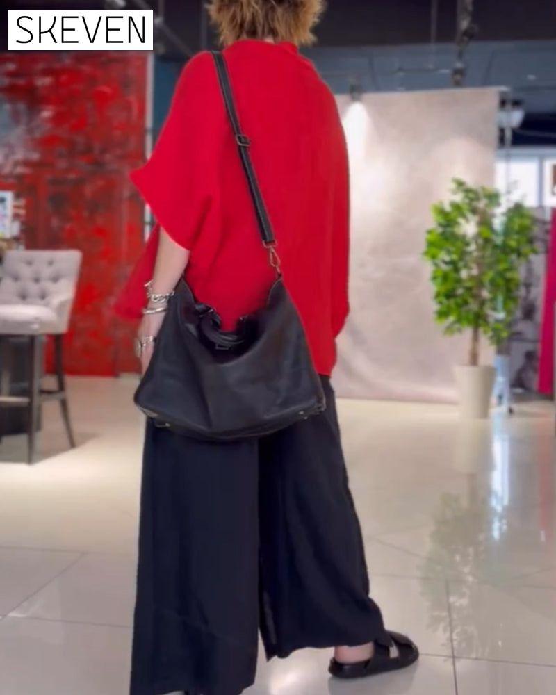 Solid Color Loose Roud Neck Top