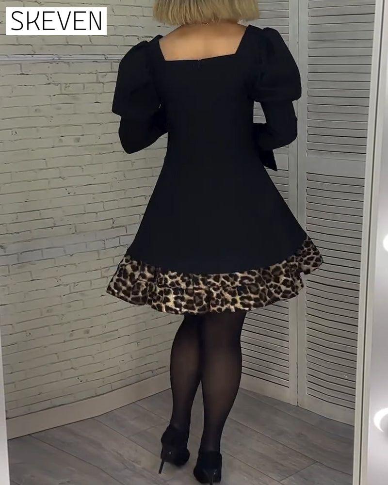Elegantes Leopardenkleid mit Puffärmeln