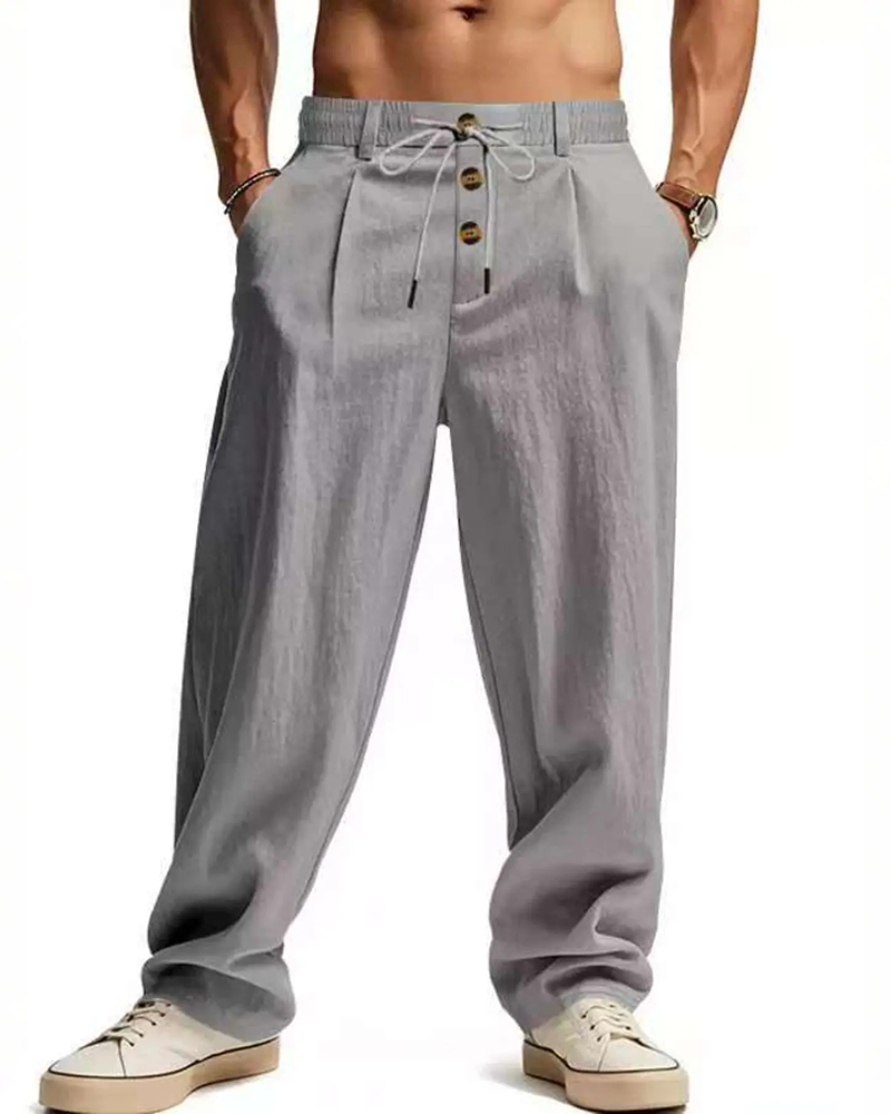 Casual Solid-Color Straight-Leg Pants