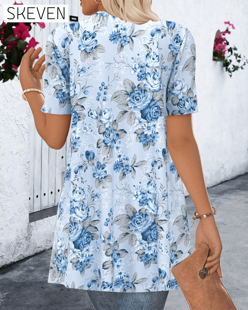 Irregular Print Short Sleeve Blouse