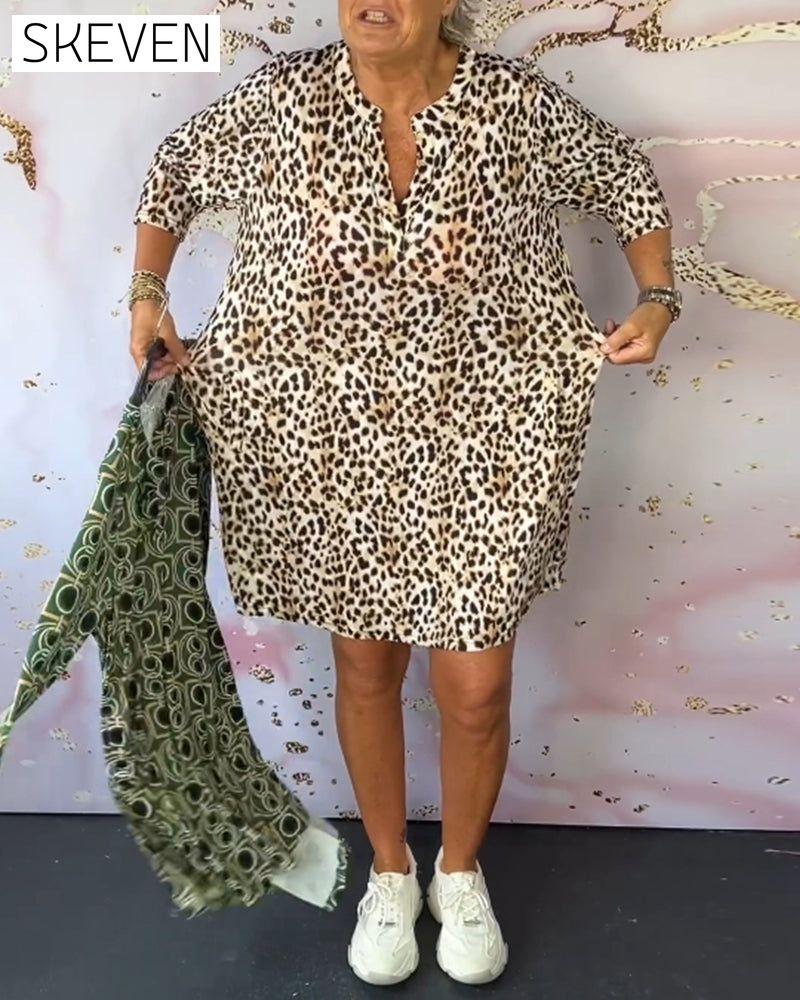 Casual leopard print v-neck dress 202466 casual dresses spring summer
