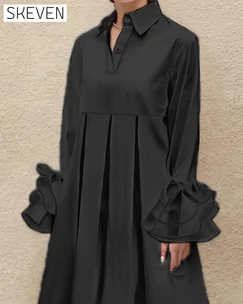 Modisches Hemdkragenkleid mit ausgestelltem Rock