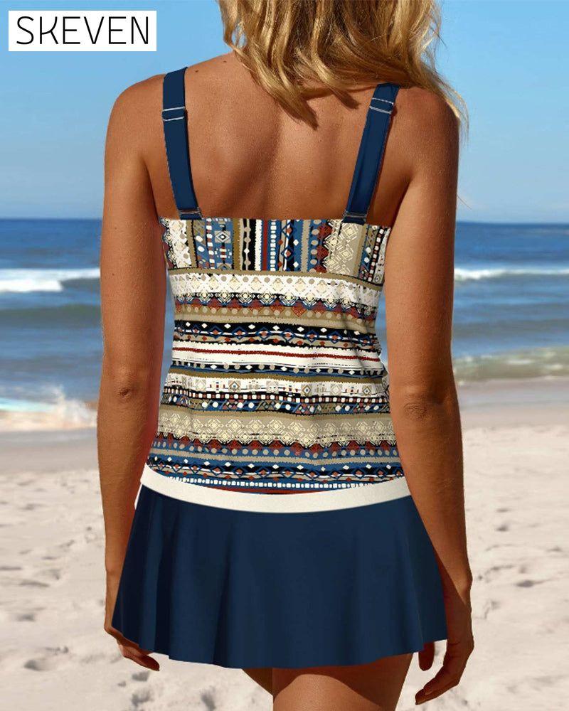 Bedruckter Tankini-Badeanzug mit Schlitz