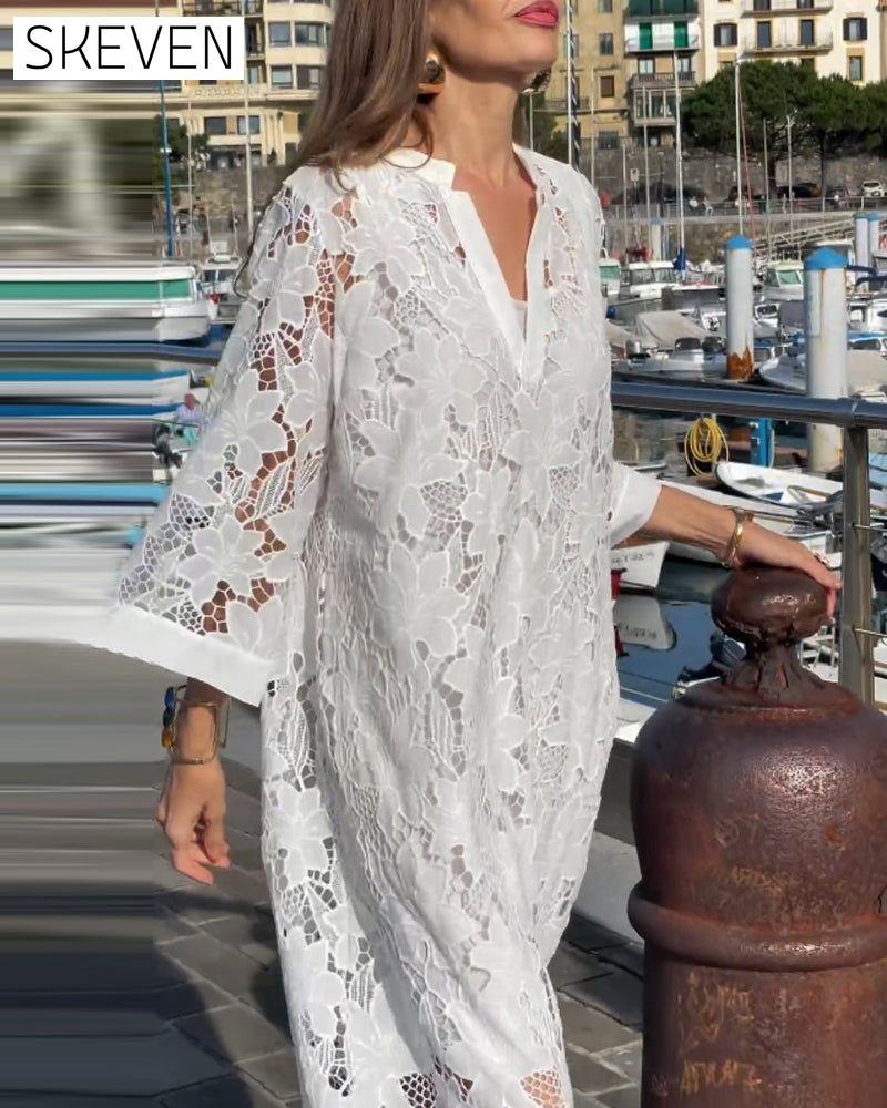 Lace flower solid color dress 202466 casual dresses spring summer