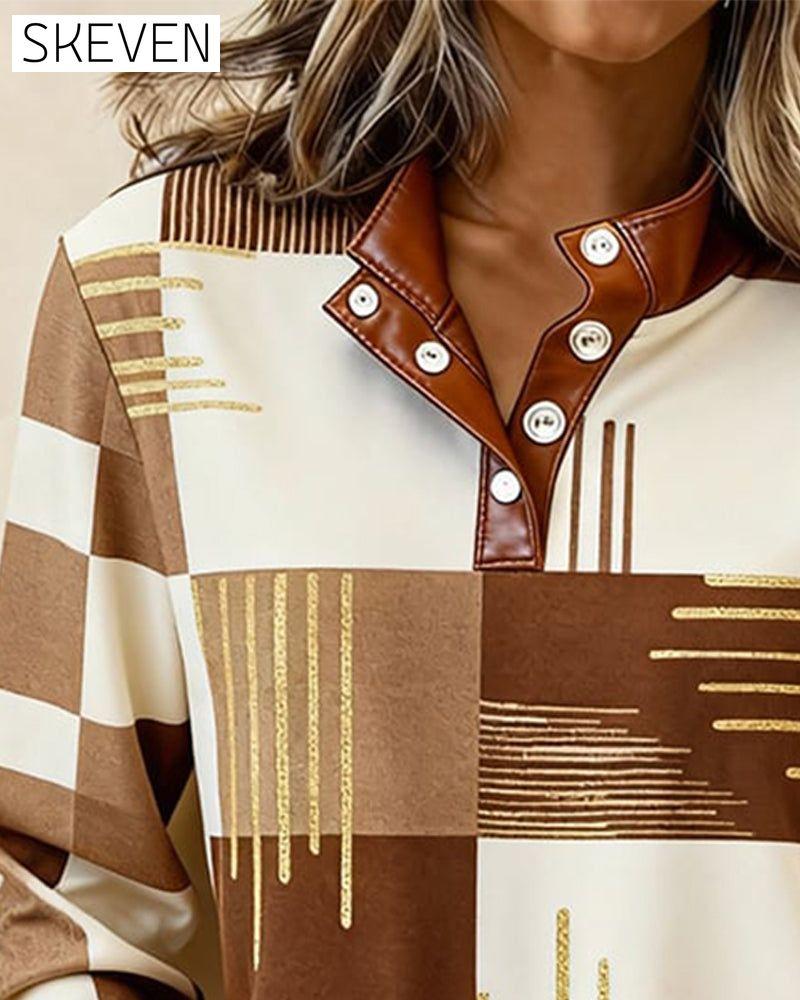 Sweatshirt mit Stehkragen, Knopfleiste und Farbblock-Design