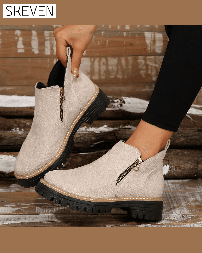 🔥Herbst- und Winter-Highlights🔥 Damenstiefel mit runder Zehenpartie und seitlichem Reißverschluss