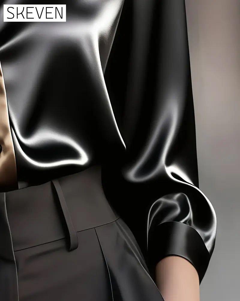 Fashionable Business Satin Color Block Shirt