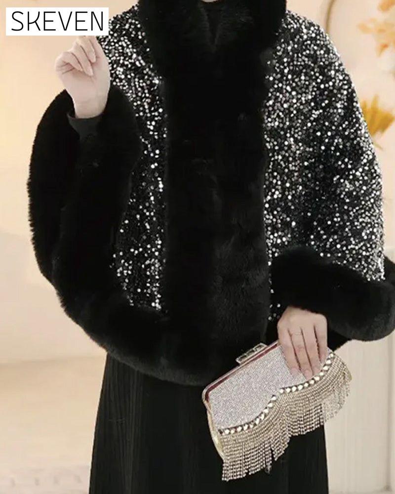 🔥New arrivals offer-Women's Elegant Faux Fur Sequined Shawl Wrap