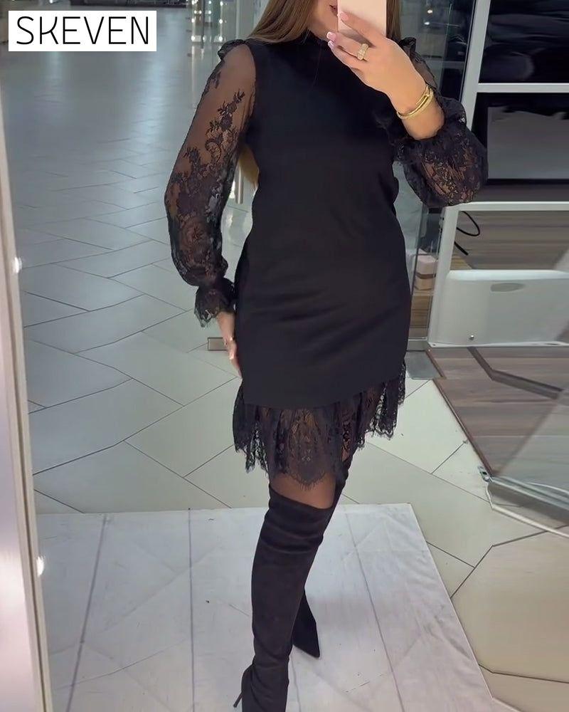 Lace-Trimmed Patchwork Dress