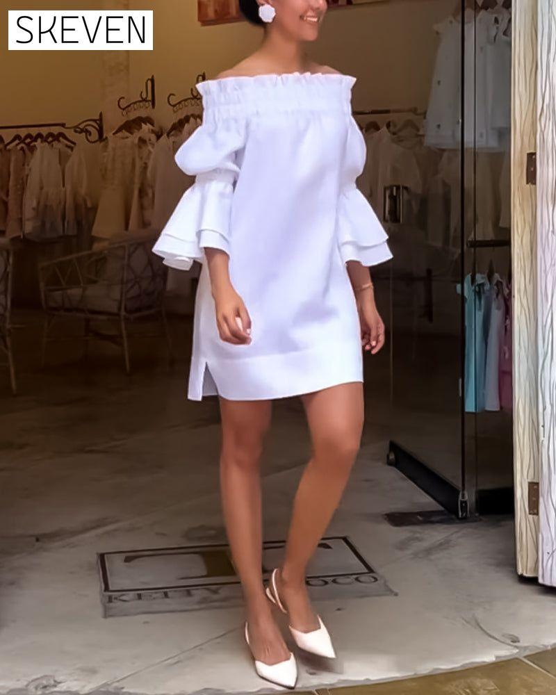 One Shoulder Flare Sleeve Dress