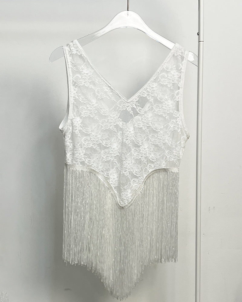 Sexy Lace Spaghetti Strap Fringe Tank Top