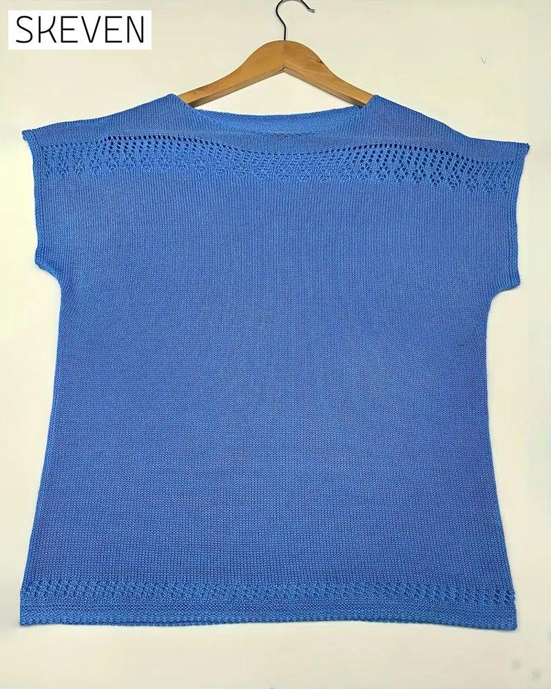 Casual Short-Sleeved Solid Color Sweater
