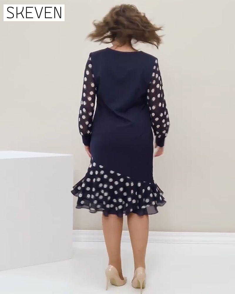 Round Neck Long Sleeve Polka Dot Dress
