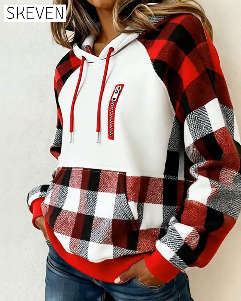 Karo-Hoodie mit Farbblockmuster